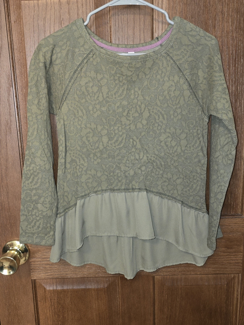 Xhilaration Olive Textured Floral Peplum Top XS Long Sleeve